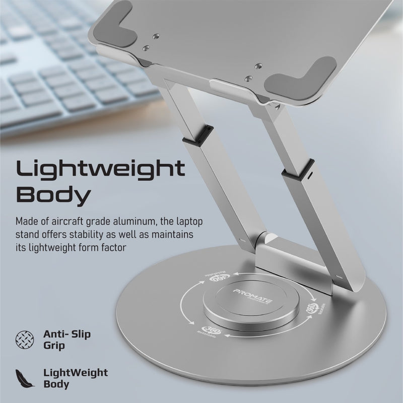 Promate Deskmate-6 Adjustable Laptop Stand with Aluminum Design and Extendable Height