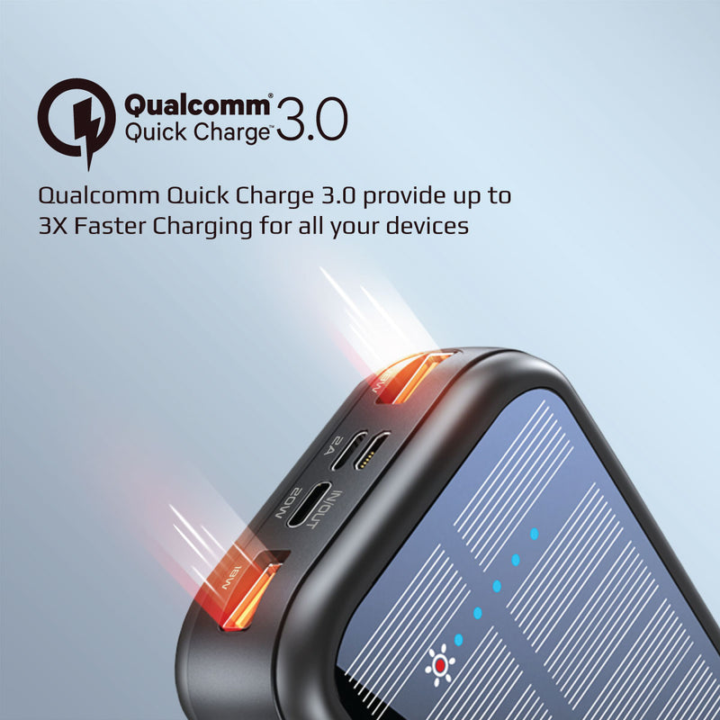 Promate SolarTank-20PDCi Solar Power Bank with 20000mAh with USB-C & Lightning Cable