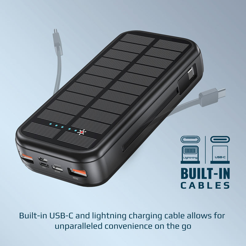 Promate SolarTank-20PDCi Solar Power Bank with 20000mAh with USB-C & Lightning Cable