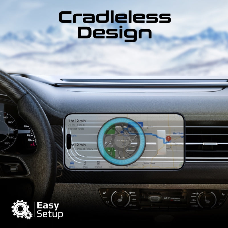 Promate Clipmount Magnetic Car Mount with N52 Powerful Magnets, Cradleless Design and 360° Rotation Metal Ring Included