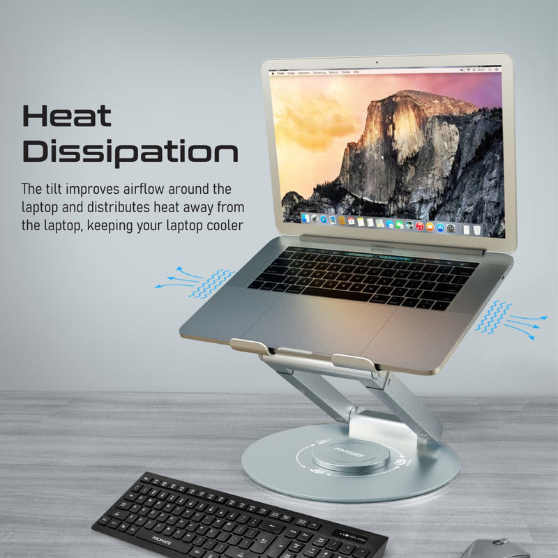Promate Deskmate-6 Adjustable Laptop Stand with Aluminum Design and Extendable Height