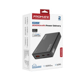 Promate Bolt-20PD+ 20000mAh Power Bank with Digital Display 35W USB-C PD & 22.5W USB-A Charging