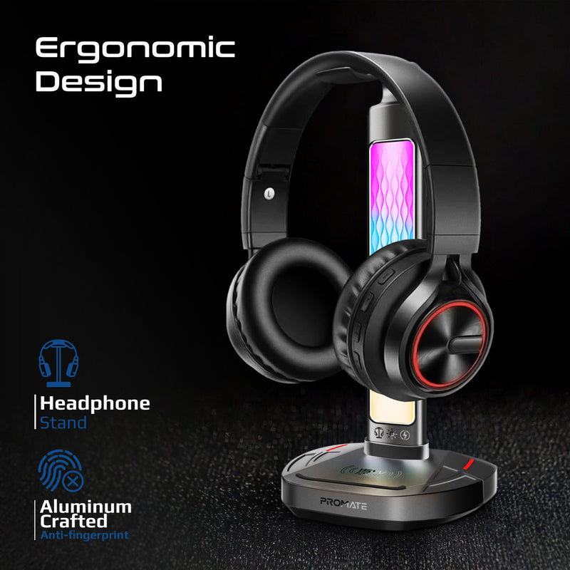 Multifunctional RGB Headset Stand with 15W Wireless Charger & USB Hub