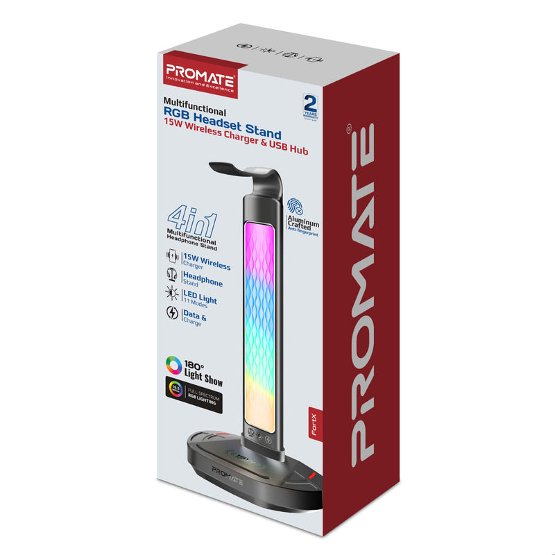 Multifunctional RGB Headset Stand with 15W Wireless Charger & USB Hub