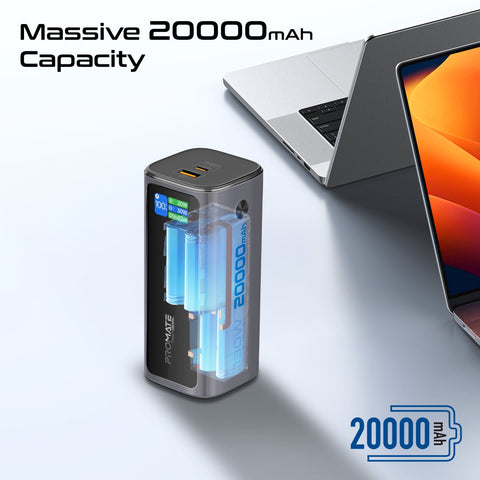 Ultra Compact 130W Multi-Port Power Bank with Retractable USB-C Cable & TFT LCD Screen