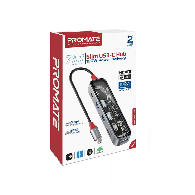 7-in 1 Transparent Multiport Slim USB-C Hub with 100W Power Delivery