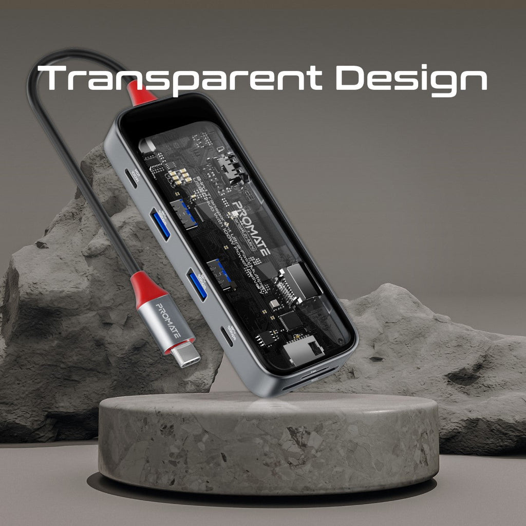 Compact Multiport Hub 8-in 1 Transparent Ultra-Fast Multiport USB-C Hub with 100W Power Deli ...