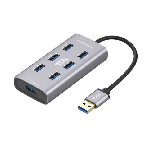 Aluminium Alloy Powered USB Hub • 7 USB 3.0 Ports • USB-C Adaptor • 5Gbps Transfer Rate • Data & Charge