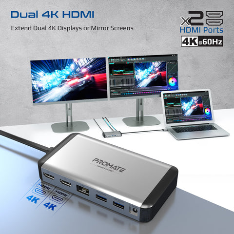 13-in-1 MacBook Docking station with 150W Power Adapter & 4K@60Hz MST Dual Display