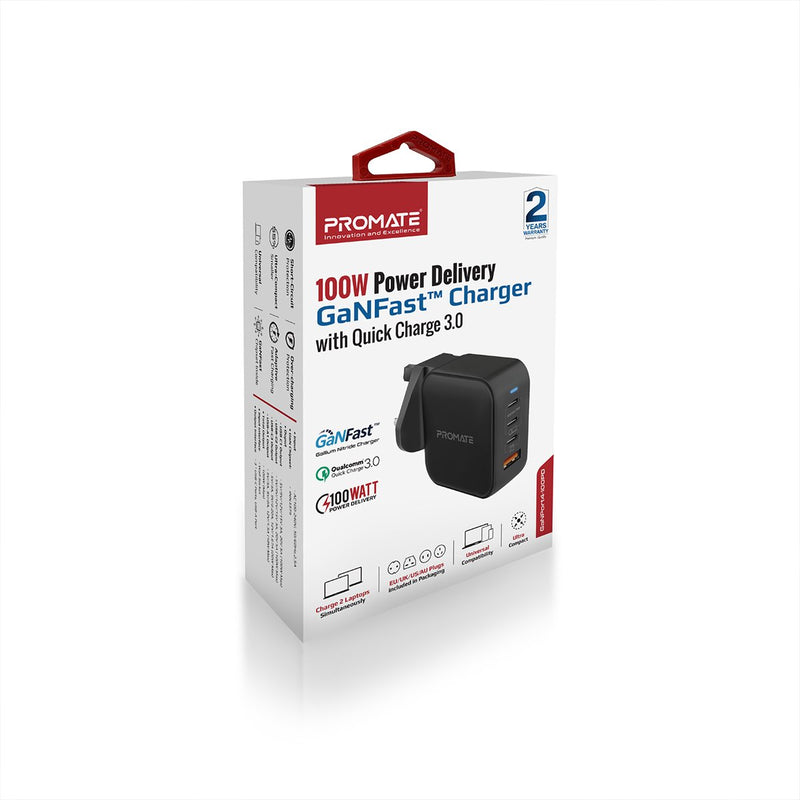 Cargador GaN cuádruple Quick Charge y Power Delivery 100 W