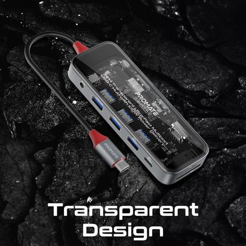 10-in-1 Transparent Ultra-Fast Multiport USB-C Hub with 100W Power Delivery