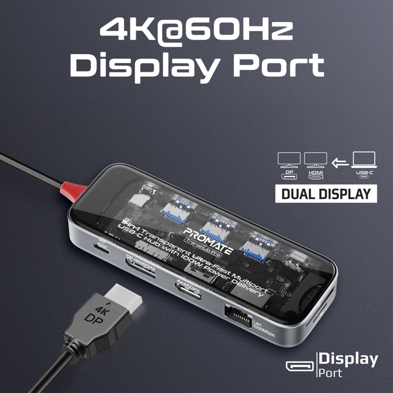 11-in-1 Transparent Ultra-Fast Multiport USB-C Hub with 100W Power Delivery