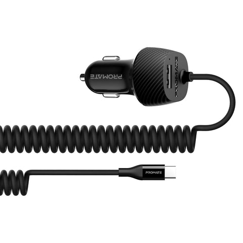 3.4A Car Charger with USB-C Coiled Cable